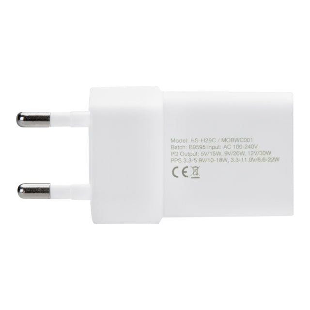 Mobilize Wall Charger USB-C GaN 30W with PD/PPS + USB-C Nylon Cable 1.2m White