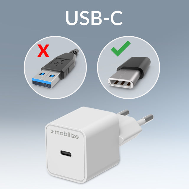 Mobilize Wall Charger USB-C GaN 30W with PD/PPS + USB-C Nylon Cable 1.2m White
