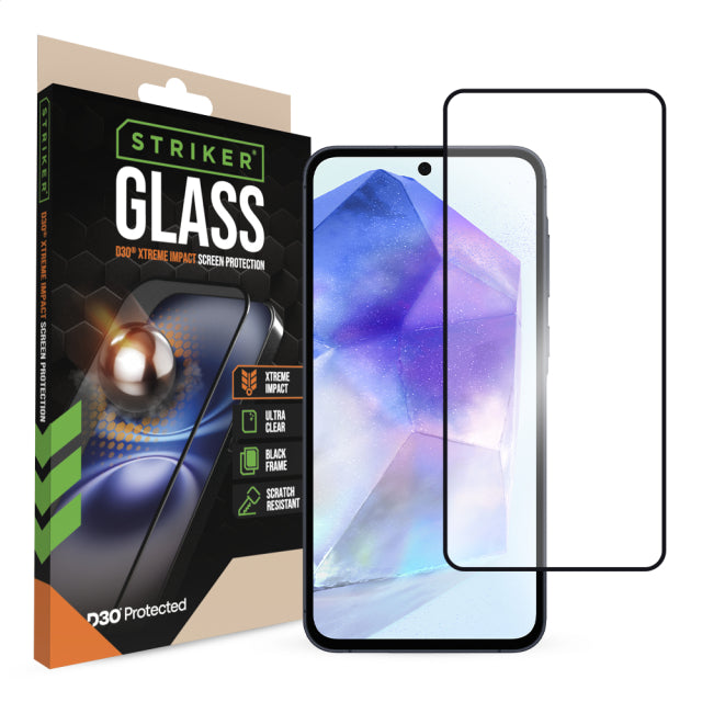 Striker D3O Xtreme Impact Glass Screen Protector - Black Frame - Samsung Galaxy A36 5G/A37 5G